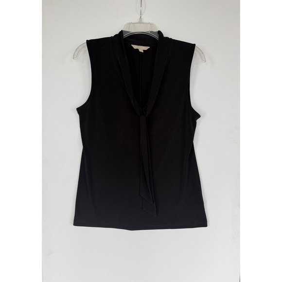 Bannana Republic Tops - Banana Republic Womens Medium Black Sleeveless Drape Neck Tie Blouse Tank Top